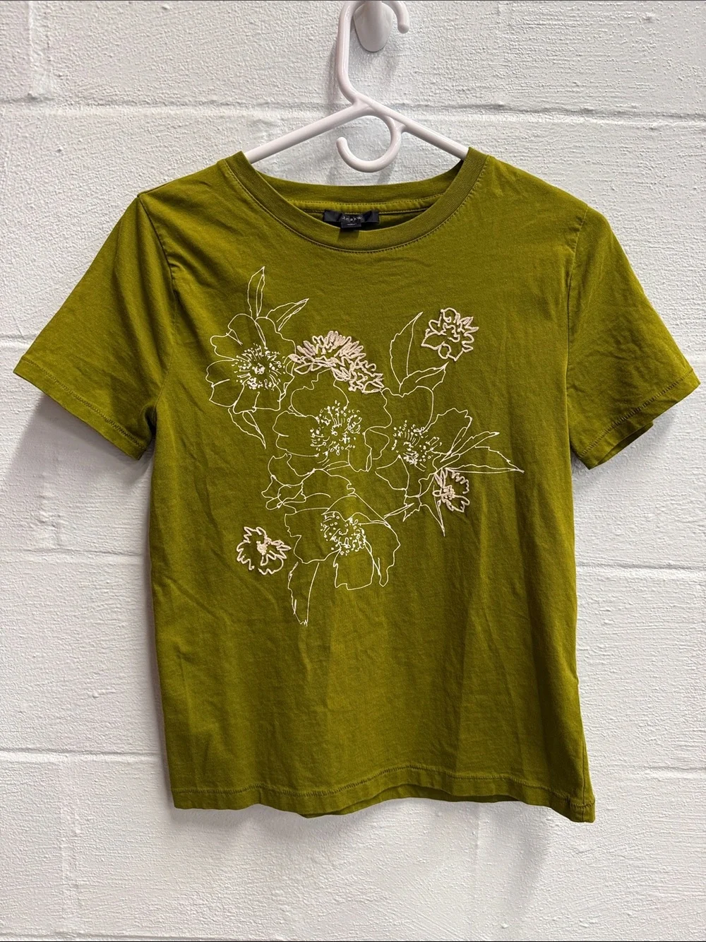 J. Crew Olive Green Short Sleeve Floral Crewneck Tee